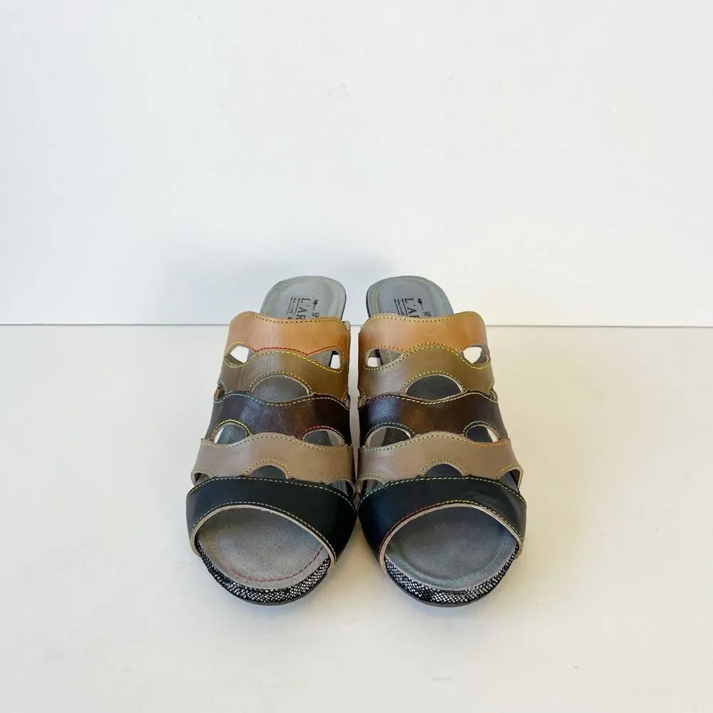 L’Artiste By Springstep Pita Leather Sandals Slip On Artsy Black Multi Sz 8.5/39 - Picture 7 of 14